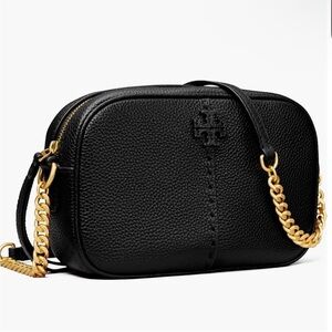 Tory Burch McGraw Camera Crossbody Bag with Gold Chain and Textured Finish - NWT
